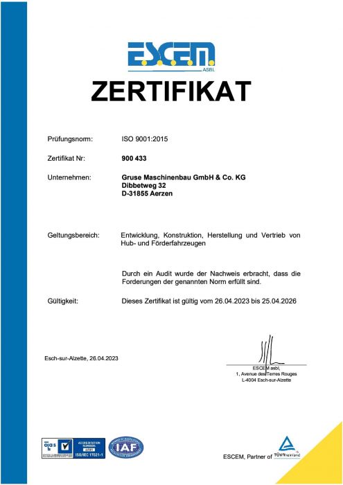 Gruse Maschinenbau-Zertifikat 2023